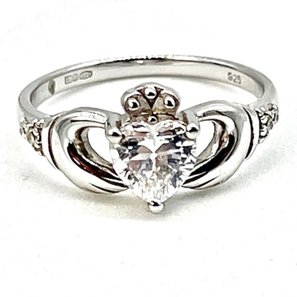CLADDAGH RING Women's Ring .925 Sterling Silver With Cubic Zirconia Size…